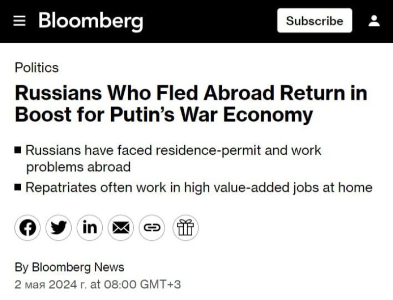 Alrededor del 45% de los reubicados regresaron a la Federación Rusa, escribe Bloomberg. 